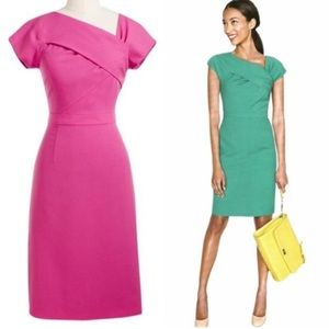 J Crew Origami Wool Sheath Midi Dress Cap Sleeves Pink Sz 6